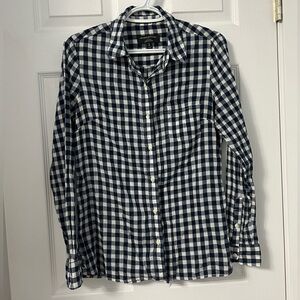 Banana Republic Women's Navy and White Semi Sheer Checkered Blouse